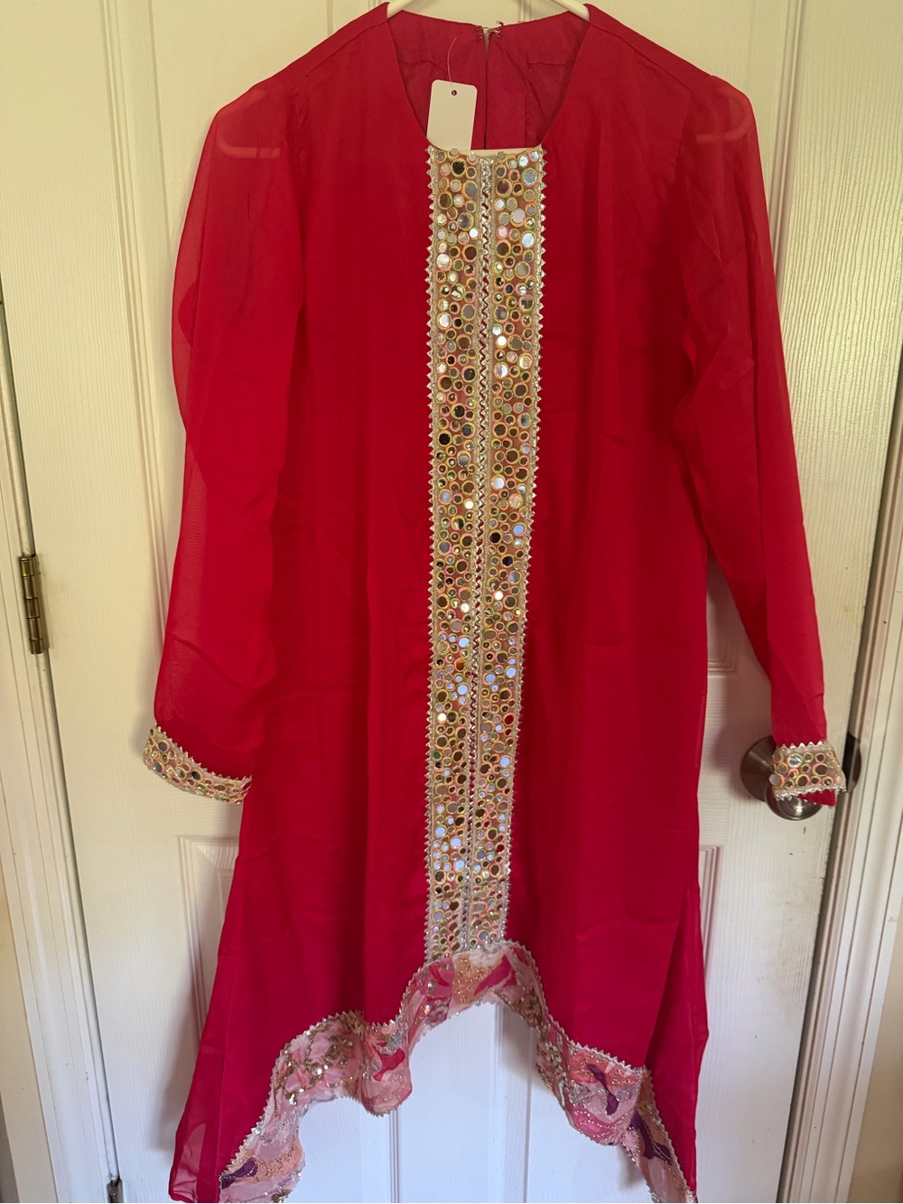 Womens Red Embellished Party Dress